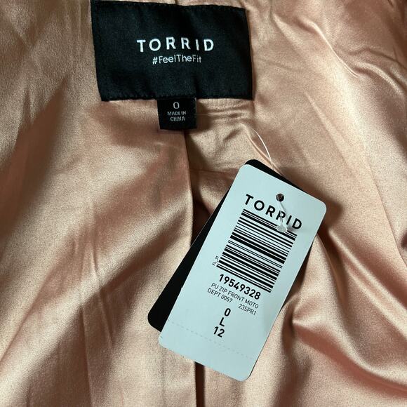 Torrid Rose Gold Jacket - Pink Metallic Zip Moto Faux Leather 0X Large Vegan - Picture 9 of 11